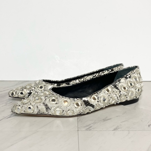 New! Tory Burch Yasmin White Embroidered Pointed Toe Flat 5 - Picture 1 of 13